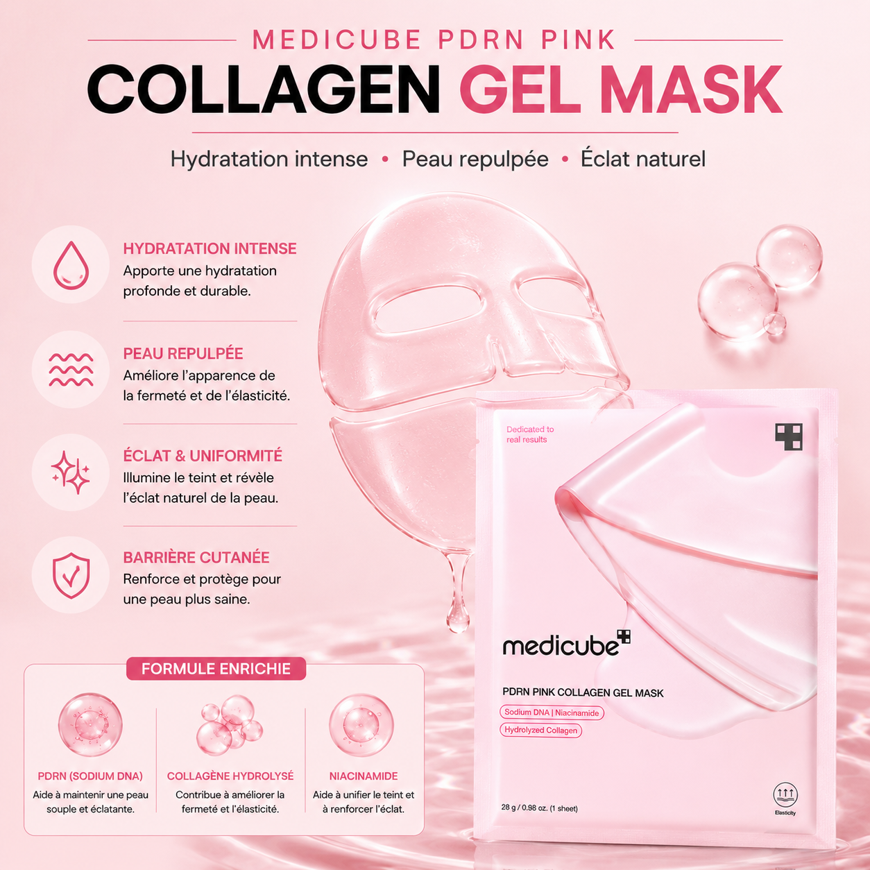 Medicube PDRN Pink Collagen Gel Mask – Masque Hydrogel Au PDRN Et Collagène Pour Une Peau Hydratée, Repulpée Et Lumineuse