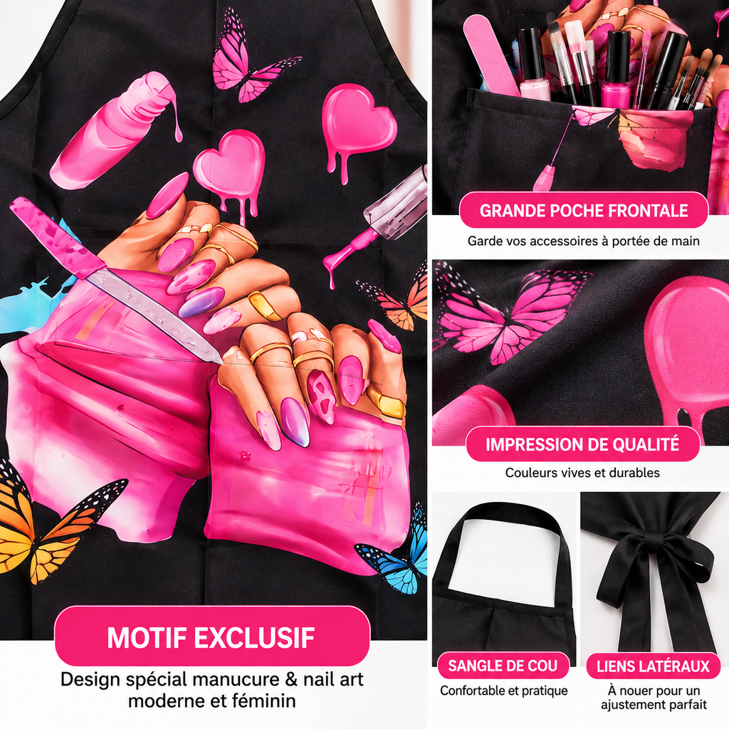 Tablier Prothésiste Ongulaire Noir avec Poche – Manucure, Pédicure &amp; Nail Art