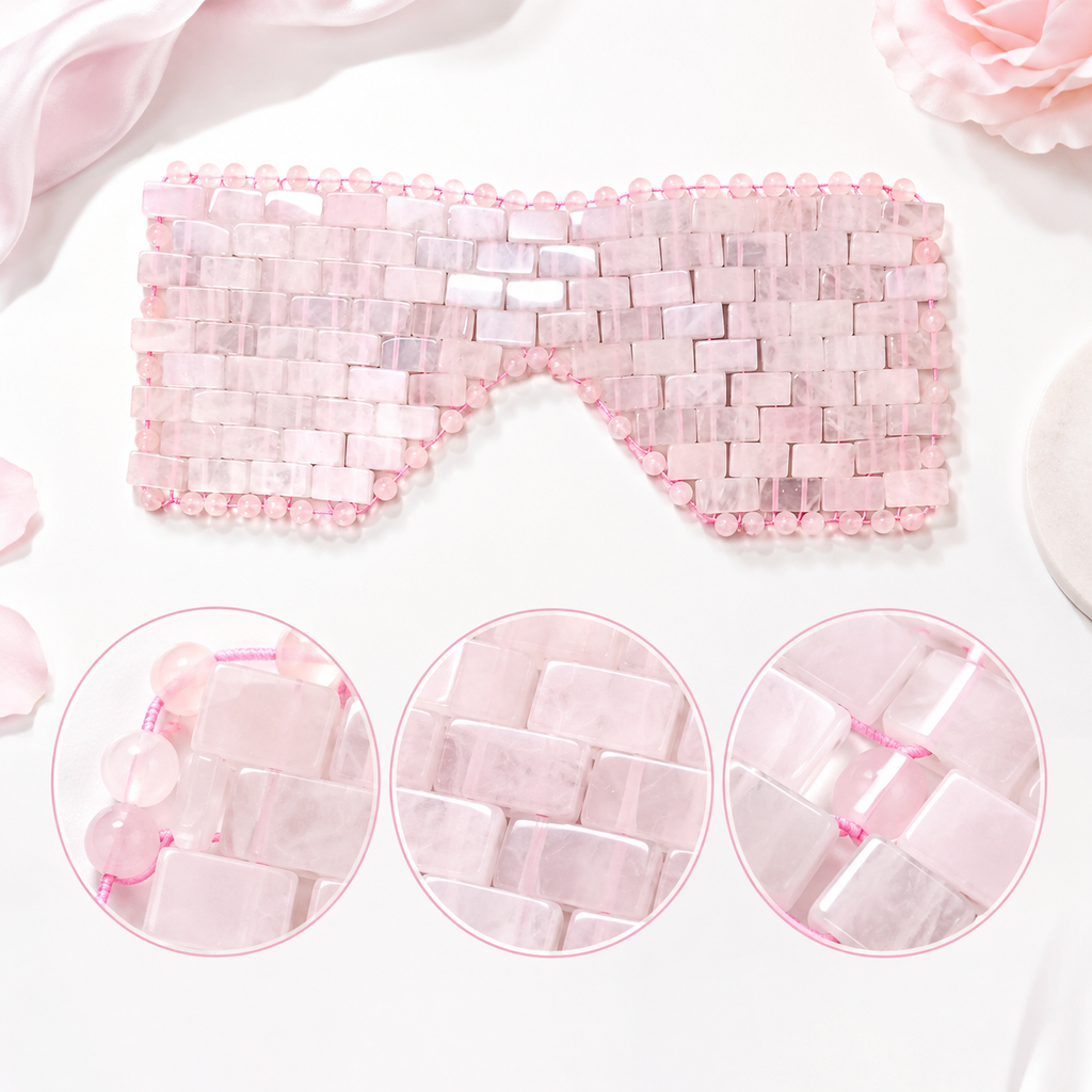 Masque Relaxant pour les Yeux en Pierres Roses Effet Quartz – Fraîcheur Réutilisable, 2 Formats