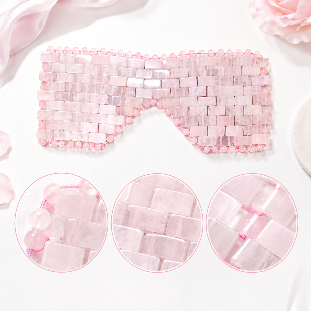 Masque Relaxant pour les Yeux en Pierres Roses Effet Quartz – Fraîcheur Réutilisable, 2 Formats