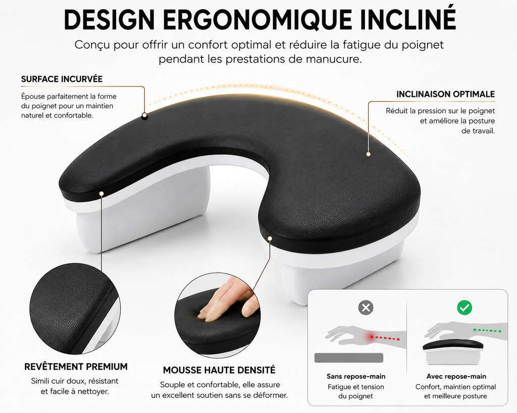 Repose-Main Ergonomique Professionnel pour Manucure – Support Confort Nail Art (4 Coloris Disponibles)