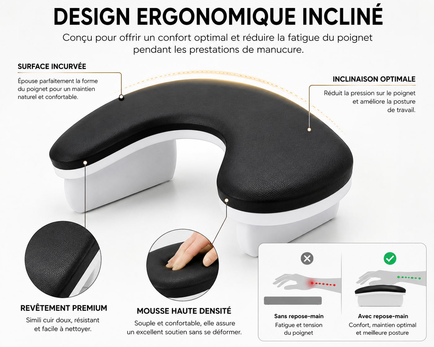Repose-Main Ergonomique Professionnel pour Manucure – Support Confort Nail Art (4 Coloris Disponibles)
