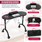 Table De Manucure Professionnelle Pliante Avec Aspirateur À Ongles Intégré, Repose-Mains, Roulettes Et Sac De Transport