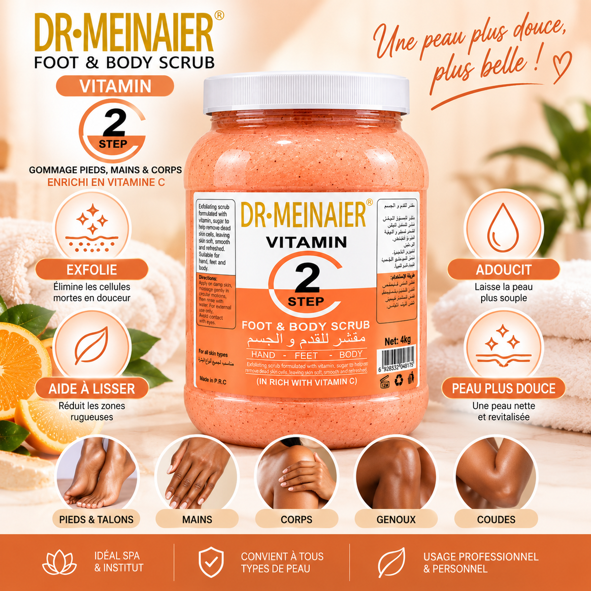 DR.MEINAIER Vitamin Step 2 Gommage Corps, Pieds & Mains à la Vitamine C – Format Professionnel
