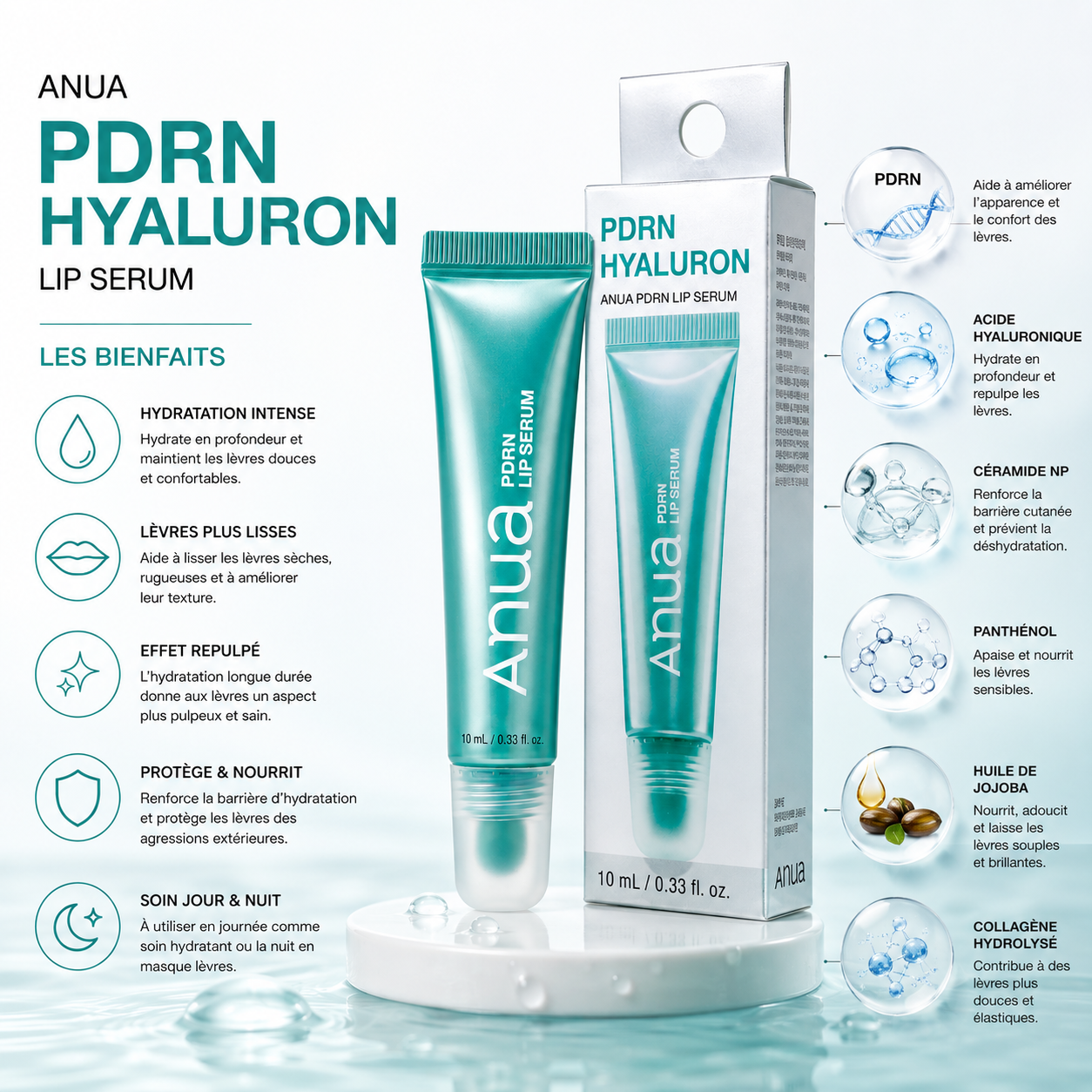 ANUA PDRN Hyaluron Lip Serum – Sérum Hydratant Lèvres au PDRN &amp; Acide Hyaluronique – 10 ml