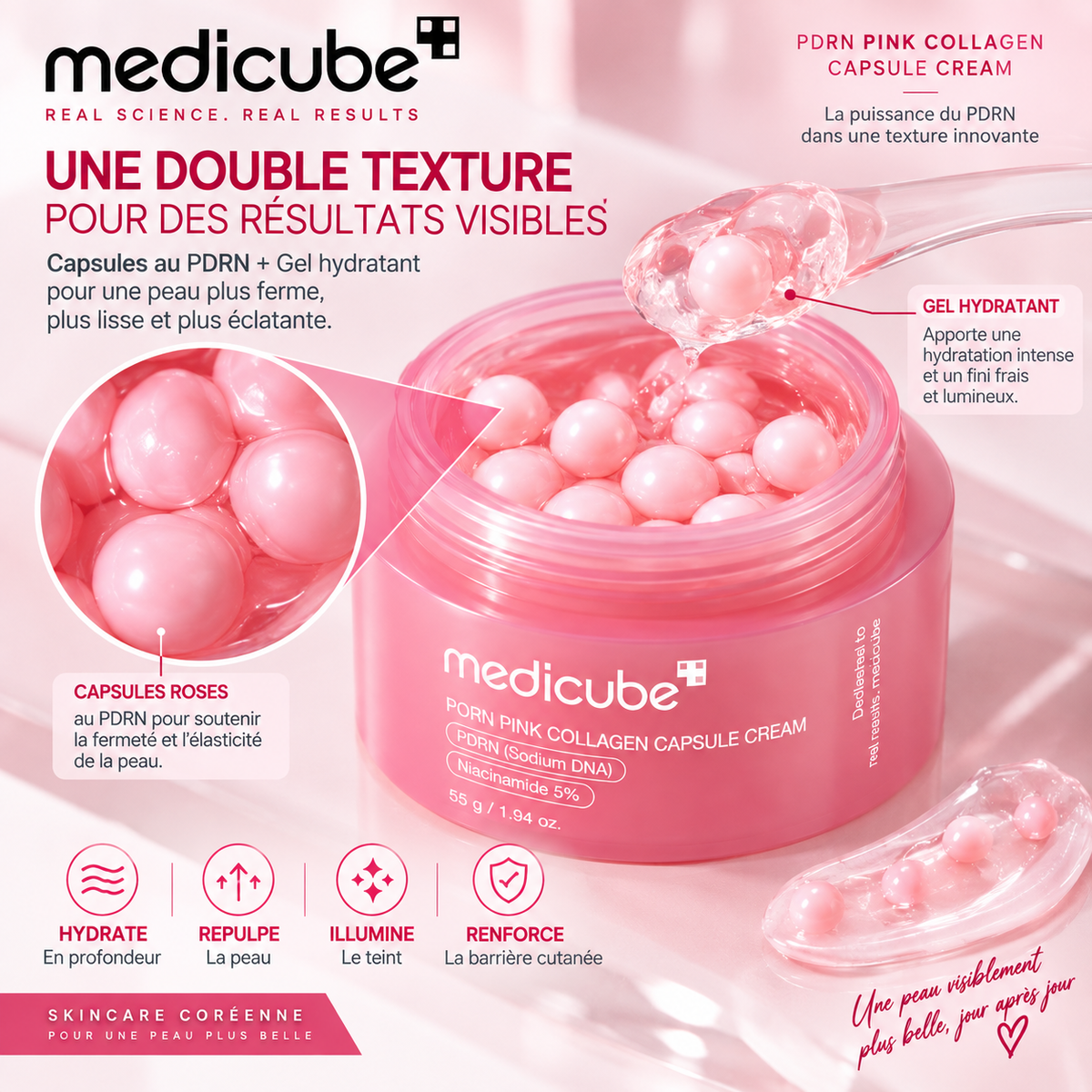 Medicube PDRN Pink Collagen Capsule Cream – Crème Hydratante au PDRN & Collagène pour Éclat et Fermeté – 55 g