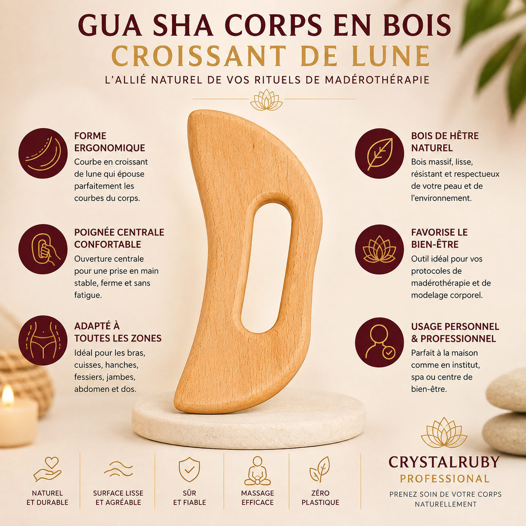 Gua Sha Corps en Bois Forme Croissant de Lune – Madérothérapie