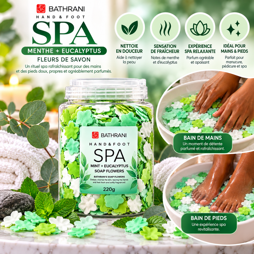 BATHRANI Fleurs de Savon Spa Menthe & Eucalyptus Mains & Pieds 220 g / 800g