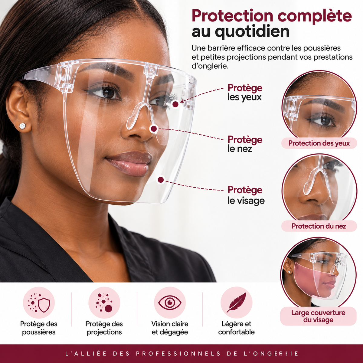 Visière de Protection Transparente pour Prothésiste Ongulaire – Protection Visage &amp; Yeux