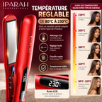 IPARAH Nano Titanium P-108 – Lisseur Professionnel à Plaques Larges 43 mm avec Écran Digital – Rouge