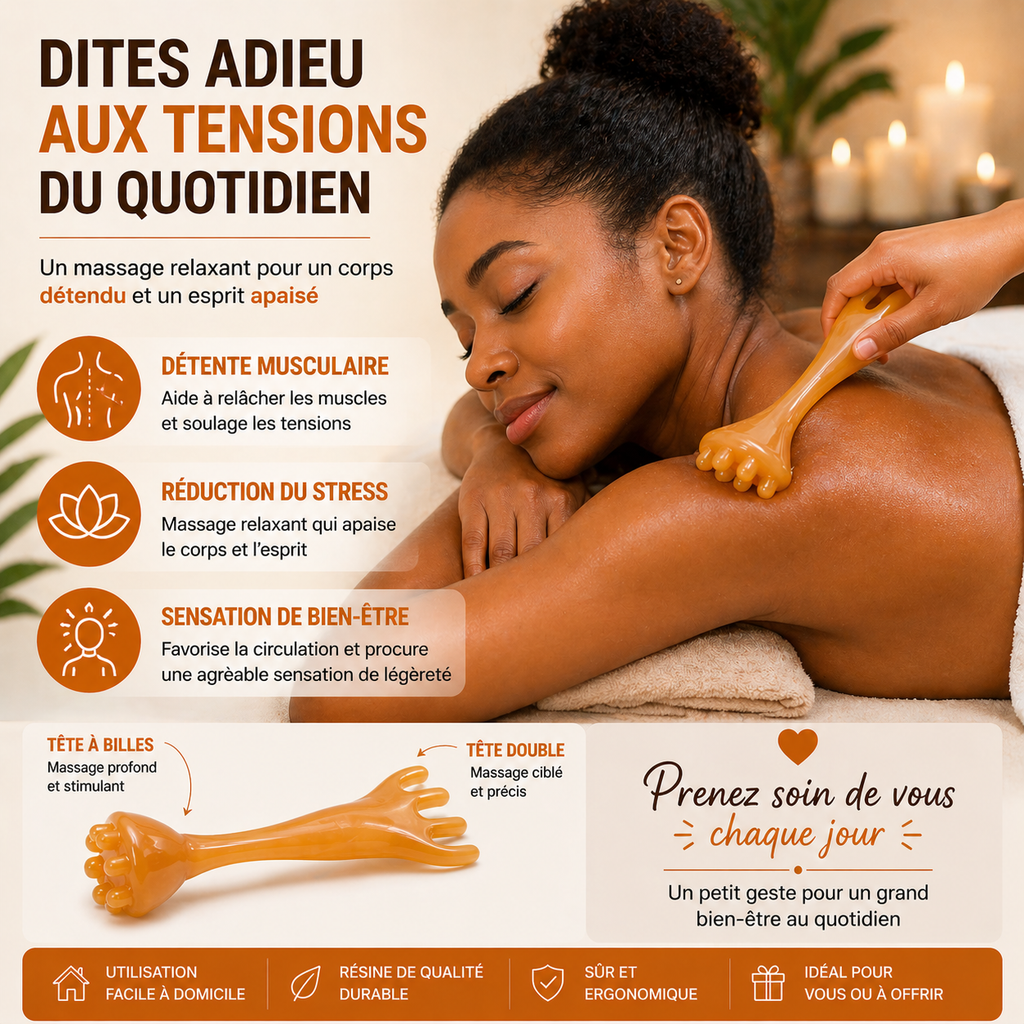 Masseur Manuel Double Tête en Résine – Bâton De Massage Réflexologie À Billes – Anti Stress, Détente Musculaire & Bien-Être Corps