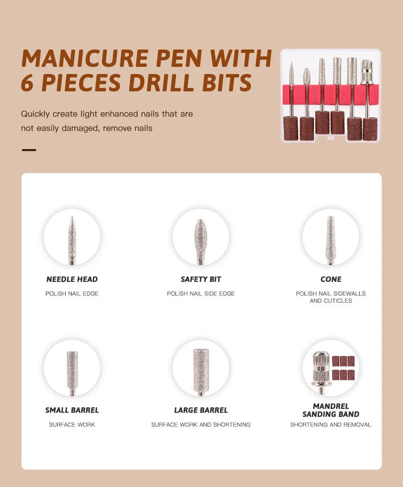 Ponceuse à Ongles Professionnelle 45 000 tr/min – Perceuse Électrique Portable Rechargeable Avec 8 Embouts