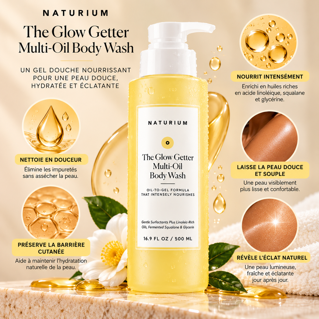 NATURIUM The Glow Getter Multi-Oil Body Wash – Gel Douche Nourrissant aux Huiles & Squalane – 500 ml