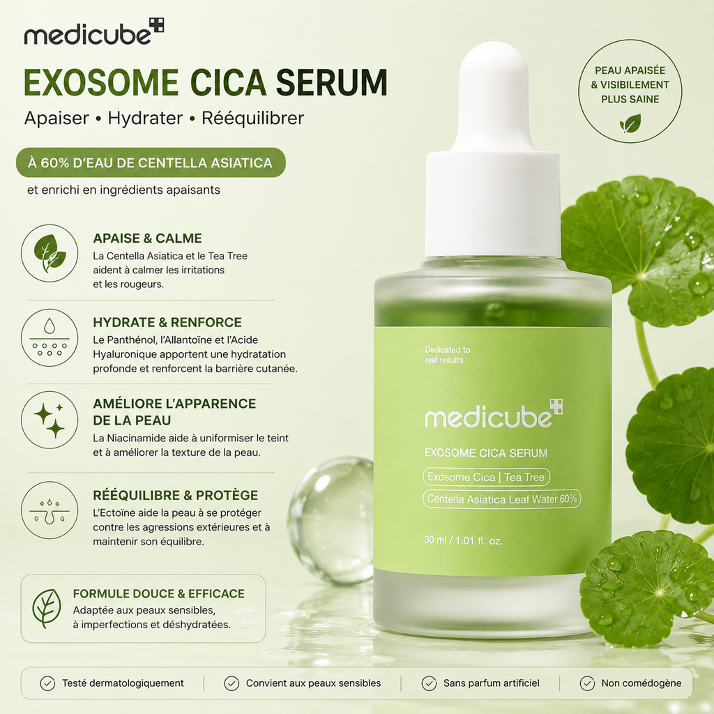 Medicube Exosome Cica Serum – Sérum Apaisant À La Centella Asiatica 60% – 30 ml