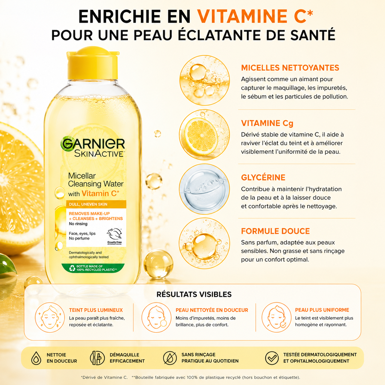 Garnier SkinActive Eau Micellaire Nettoyante à la Vitamine C – 400 ml
