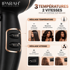 IPARAH P-350 – Sèche-Cheveux Professionnel Ionique 2200W, Moteur AC, 2 Vitesses, 3 Températures, Noir & Or Rose