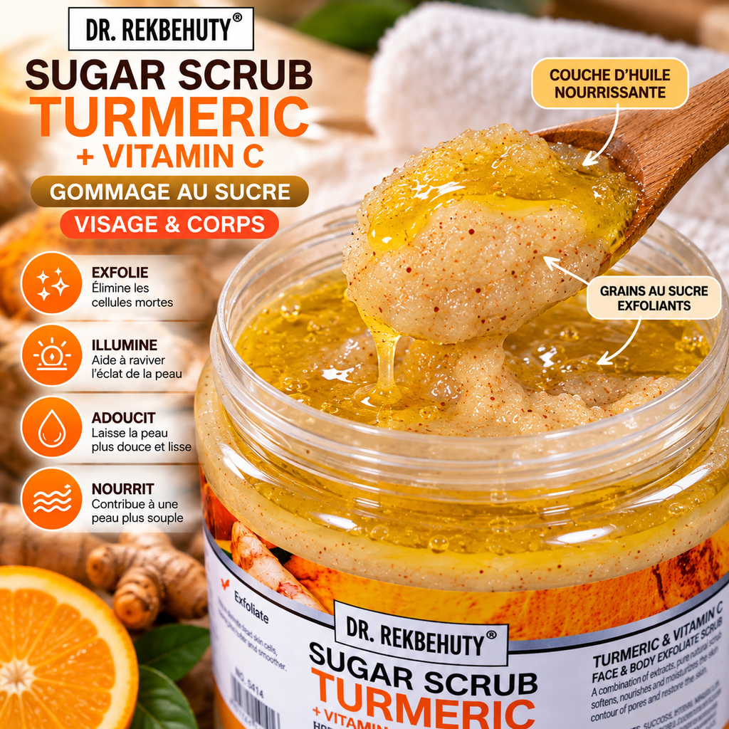 DR. REKBEHUTY Gommage au Sucre Curcuma & Vitamine C – Visage & Corps