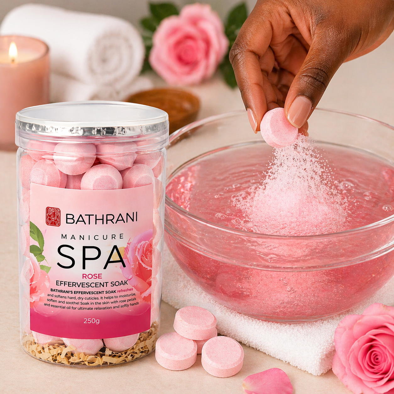 Billes Effervescentes Spa Rose 250g – Bain Mains & Pieds Hydratant & Relaxant