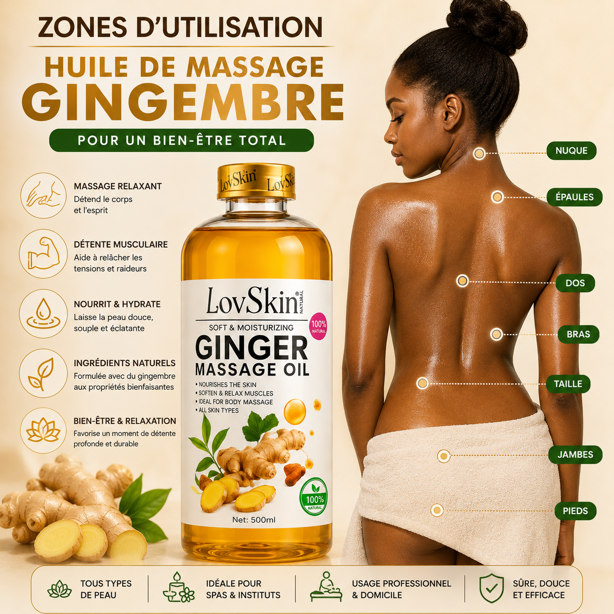 Huile De Massage Gingembre LovSkin - Ginger Massage Oil 500 ml