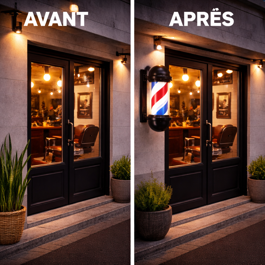 Mini Barber Pole Lumineux LED Rotatif – Enseigne Murale Compacte pour Salon de Coiffure & Barbier