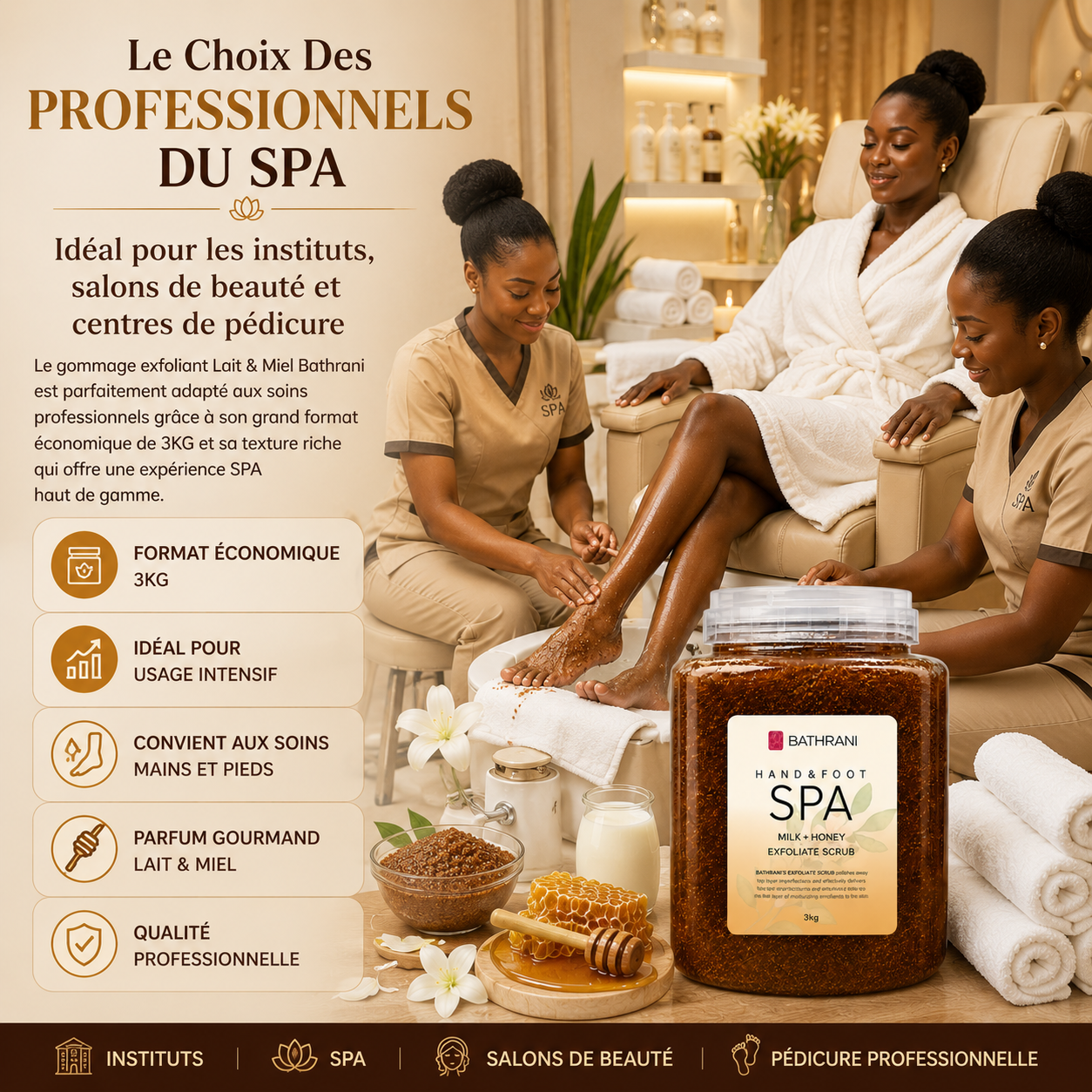Gommage Exfoliant Spa Mains & Pieds Lait & Miel 3KG – Soin Professionnel Nourrissant