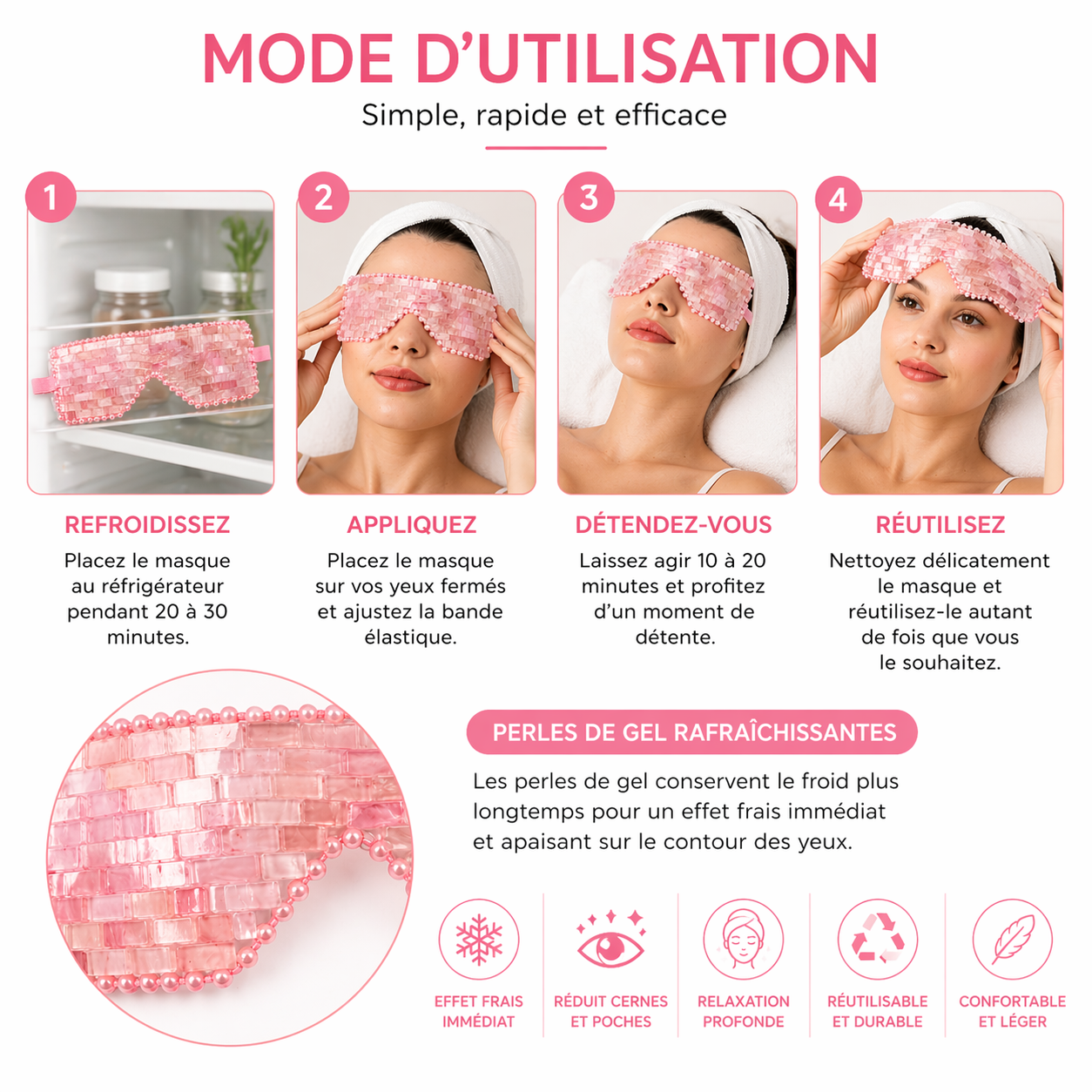 Masque Yeux en Quartz Rose – Soin Rafraîchissant & Regard Éclatant
