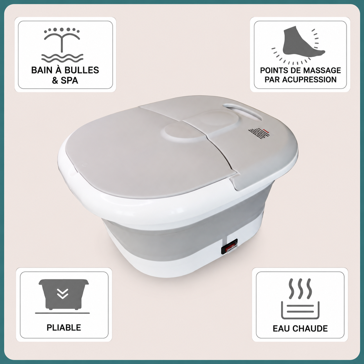 Bain de Pied Pliable Multifonction Chauffant – Massage & Relaxation SPA à Domicile (Rose / Gris)