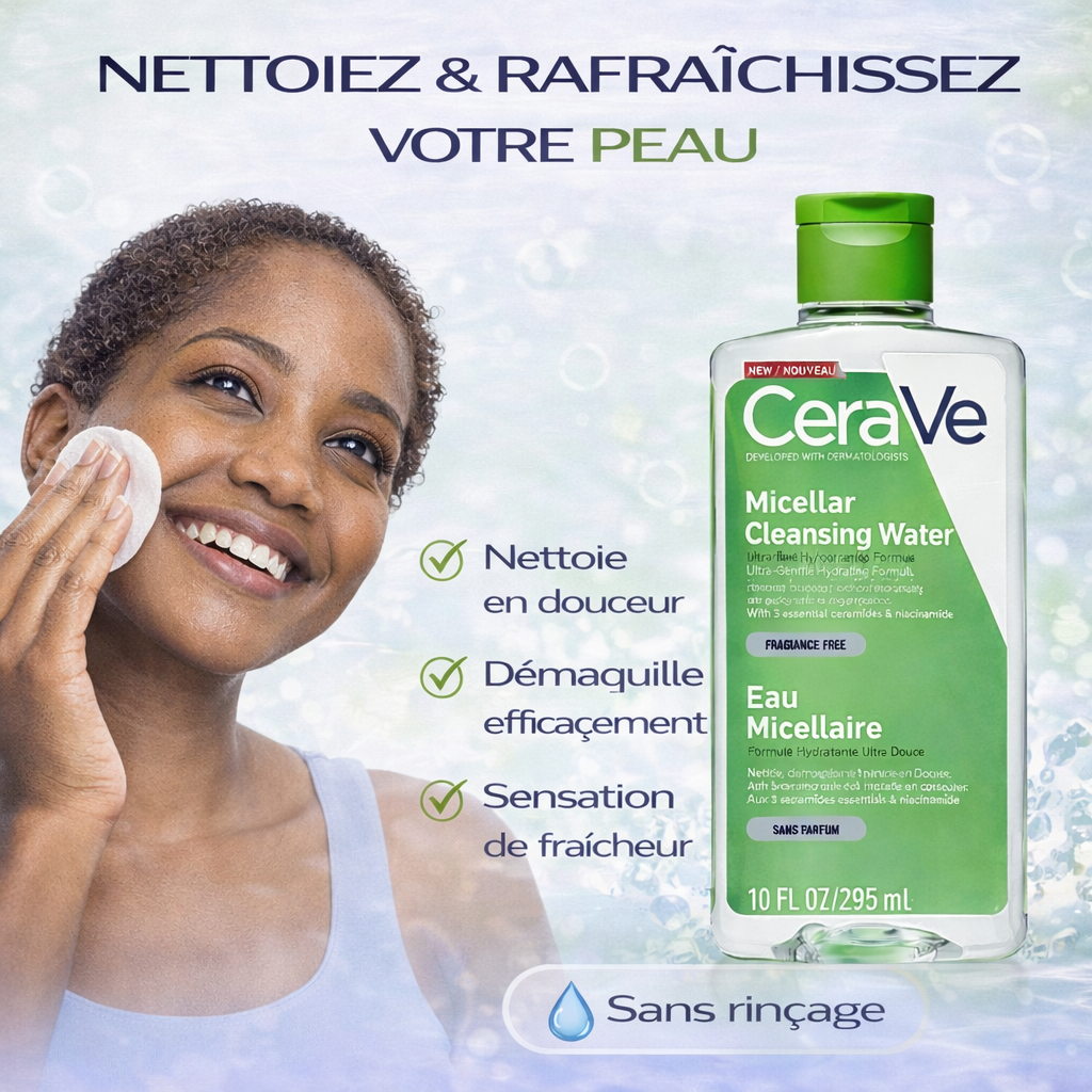CeraVe Eau Micellaire Nettoyante – Démaquille & Nettoie – Peaux Sensibles 295ml