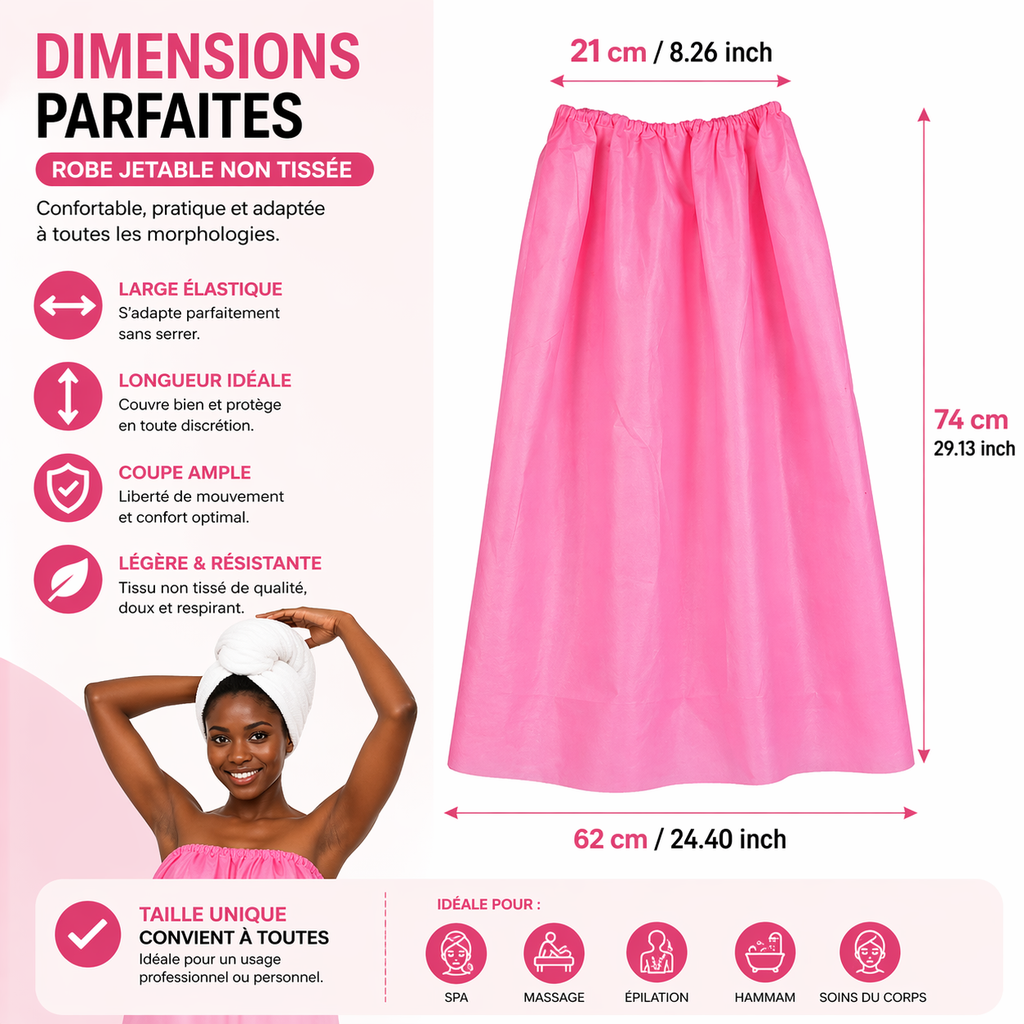 Lot de 10 Robes Jetables Femme Non Tissées – Serviette SPA Usage Unique Élastique – Idéale Institut, Massage, Hammam (Lot Économique)