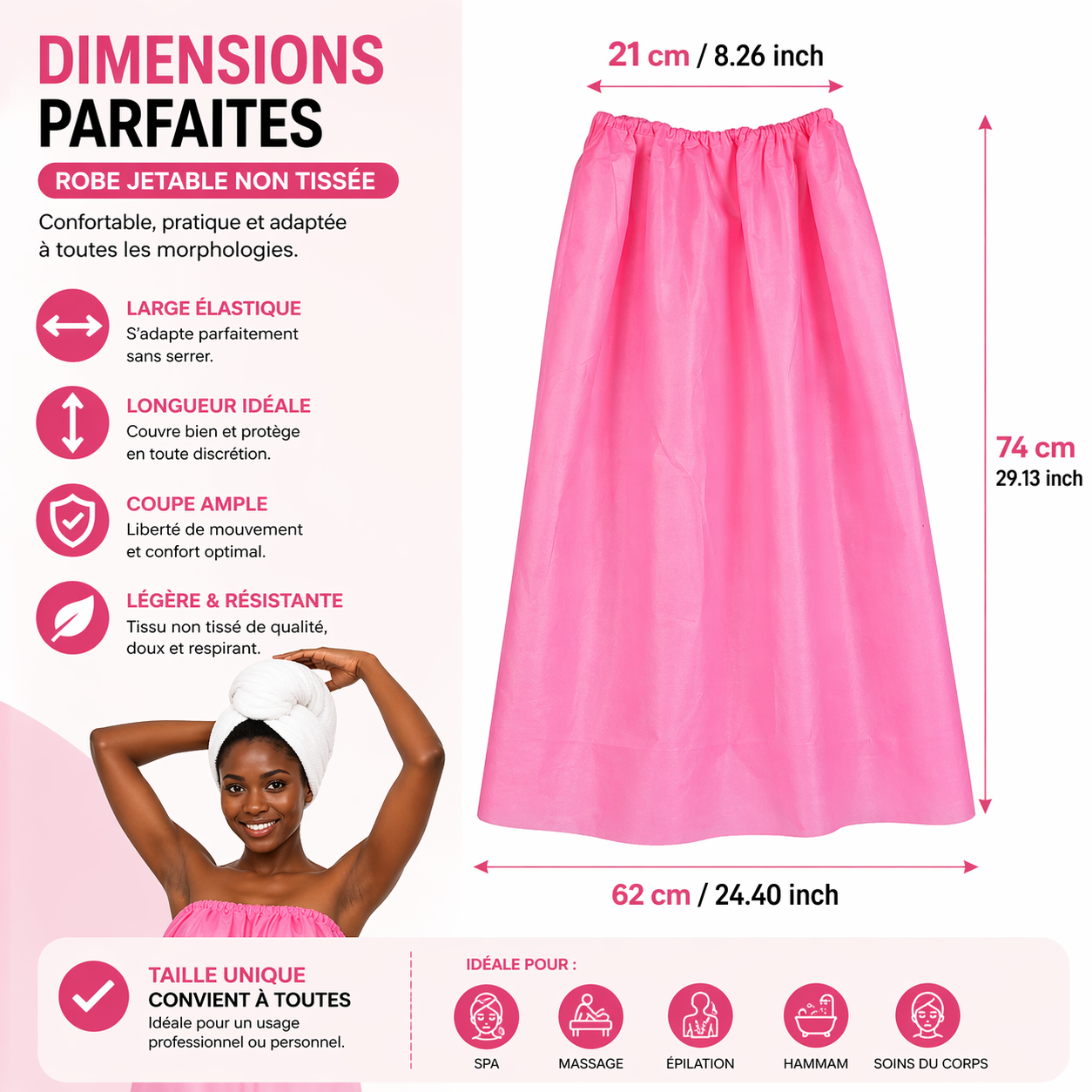 Lot de 10 Robes Jetables Femme Non Tissées – Serviette SPA Usage Unique Élastique – Idéale Institut, Massage, Hammam (Lot Économique)