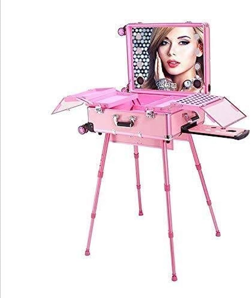 Valise Studio Make-up Trolley - Table de maquillage Professionnel avec Ampoules