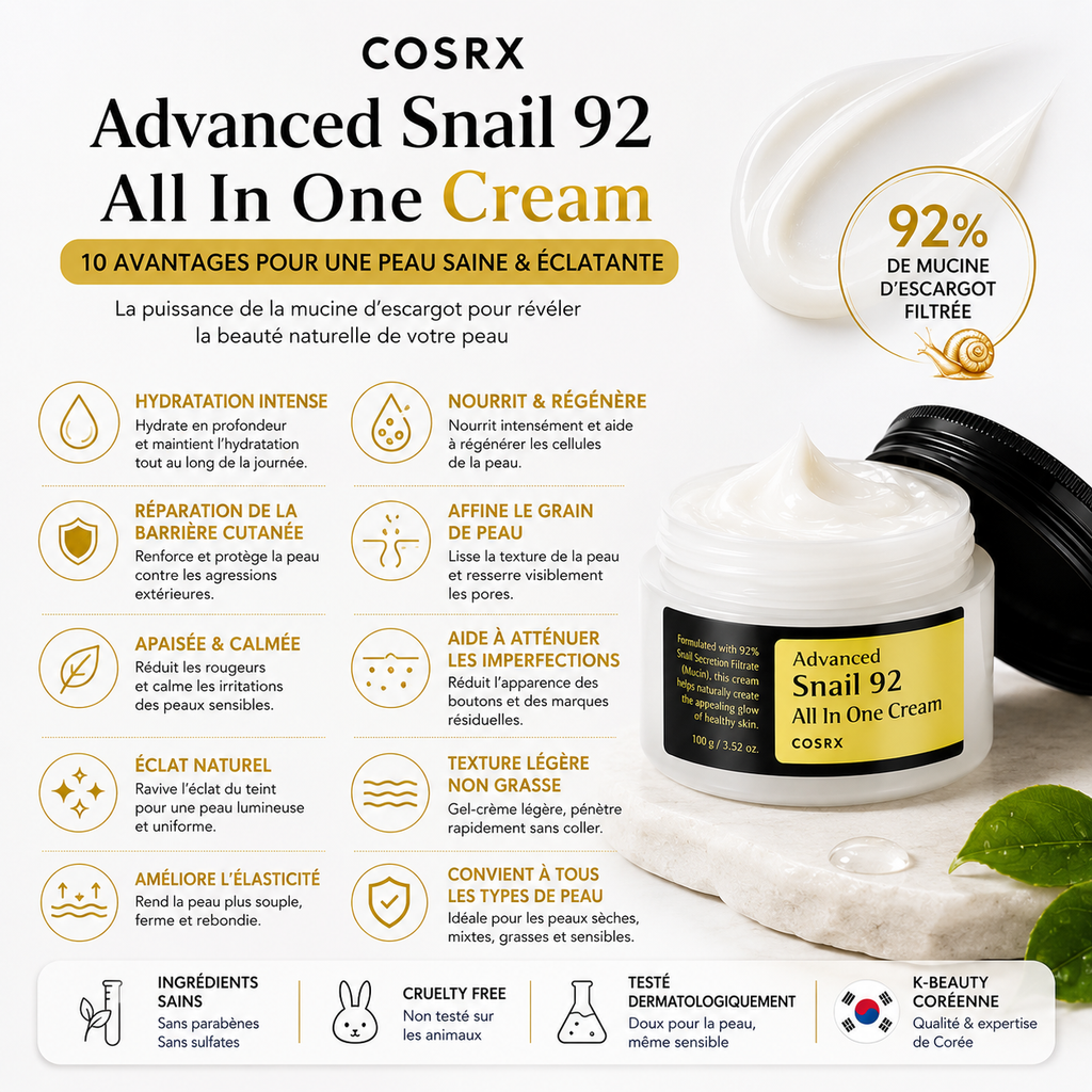 COSRX Advanced Snail 92 All In One Cream – Crème Réparatrice 100g