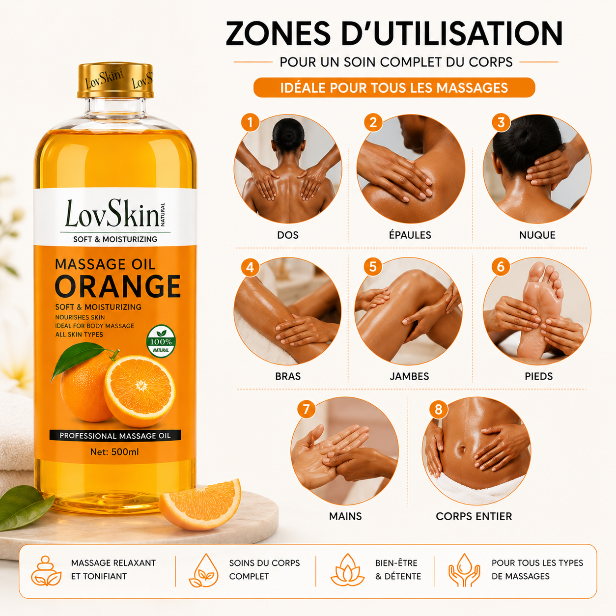 Huile De Massage Orange LovSkin 500 ml