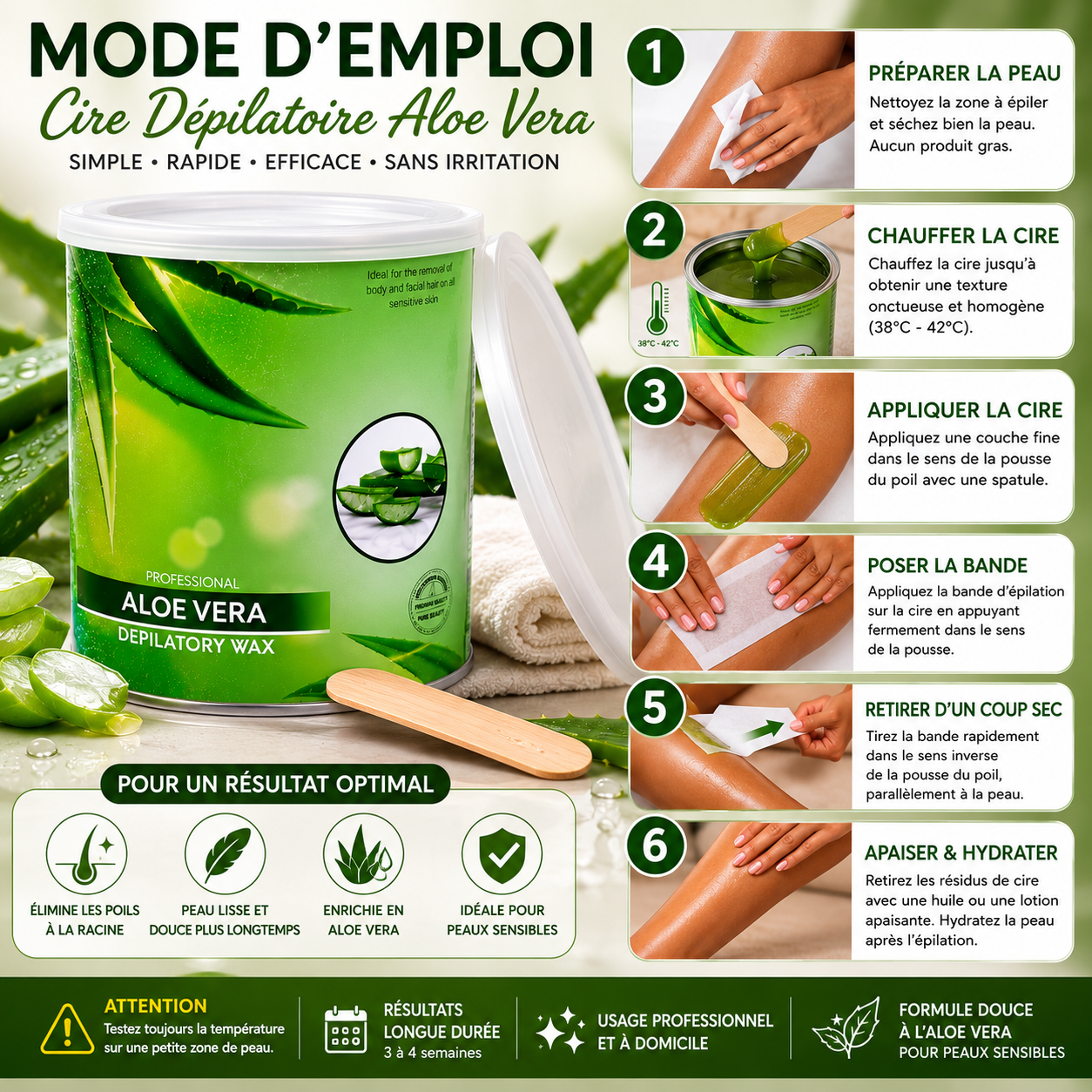 Cire Dépilatoire Professionnelle Aloe Vera 800 g – Peaux Sensibles
