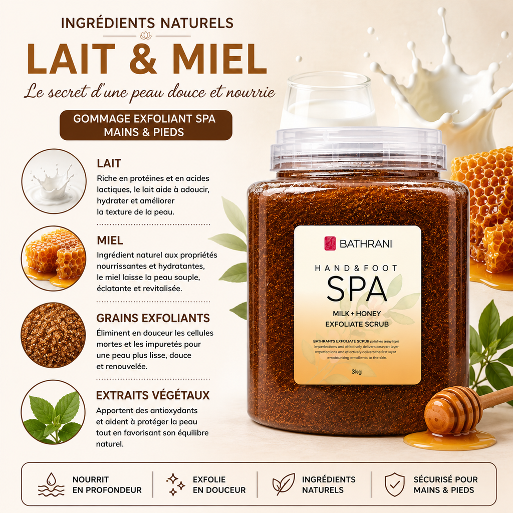 Gommage Exfoliant Spa Mains & Pieds Lait & Miel 3KG – Soin Professionnel Nourrissant