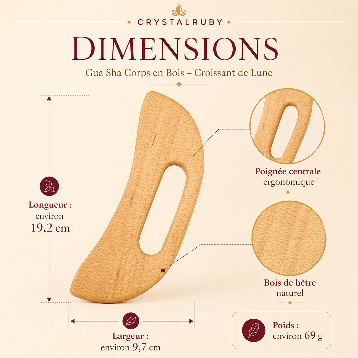 Gua Sha Corps en Bois Forme Croissant de Lune – Madérothérapie