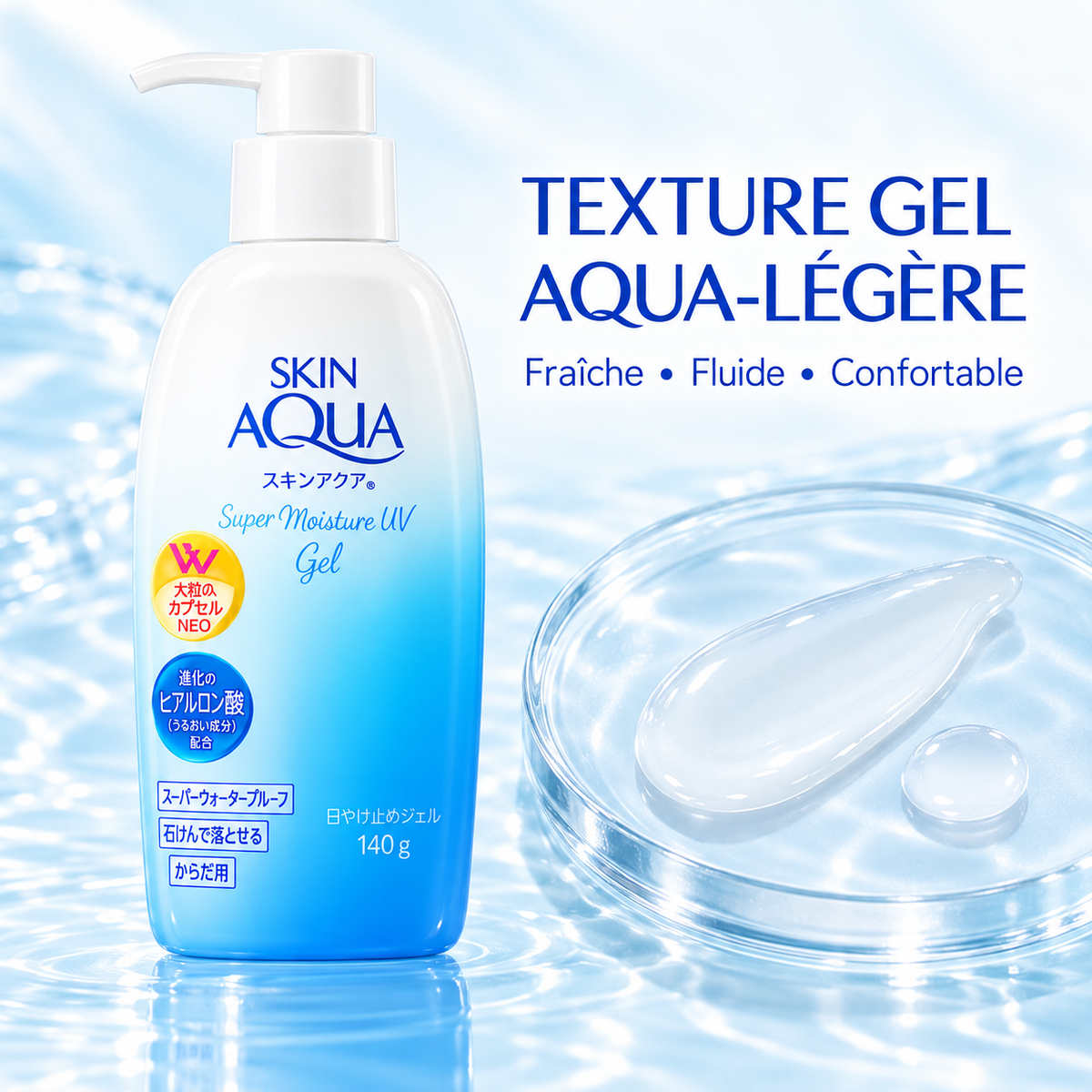 Skin Aqua Super Moisture UV Gel SPF50+ PA++++ – Gel Solaire Hydratant Visage & Corps 140 g