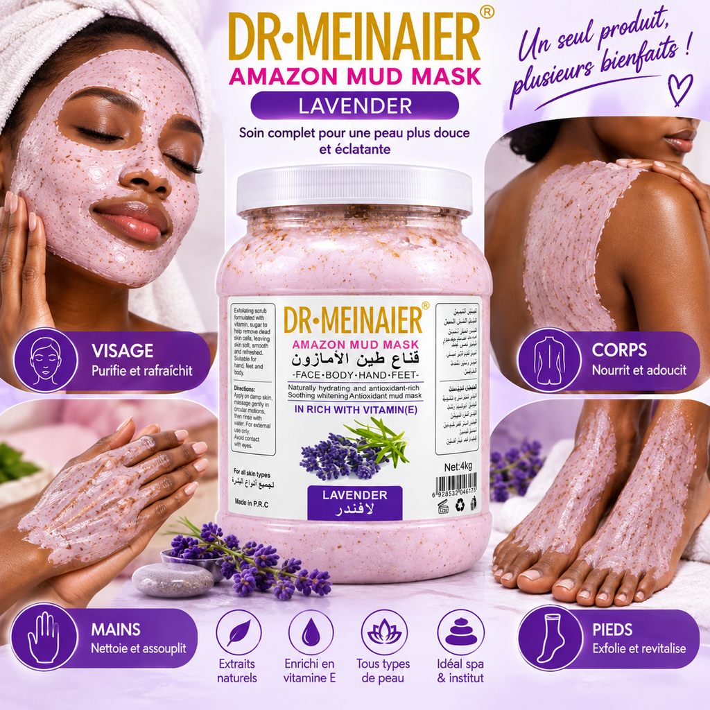 DR.MEINAIER Amazon Mud Mask Lavande & Vitamine E 4 kg – Masque Visage, Corps, Mains & Pieds