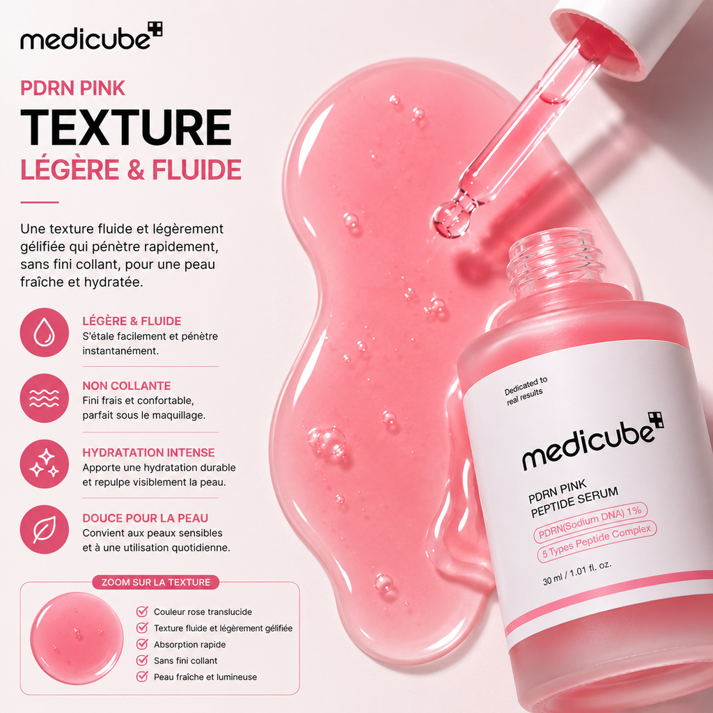 Medicube PDRN Pink Peptide Serum – Sérum Régénérant Aux Peptides Et PDRN Pour Une Peau Plus Ferme, Hydratée Et Lumineuse – 30 ml