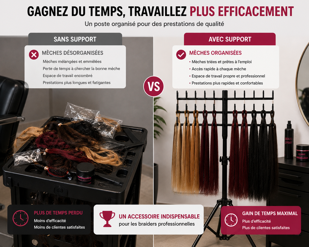 Support Professionnel Réglable pour Tresses et Extensions de Cheveux – Organisateur 60 Emplacements sur Trépied