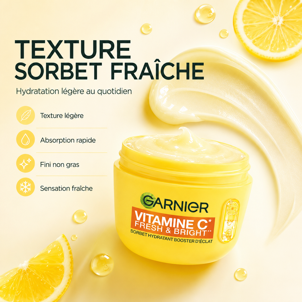 Garnier Vitamine C Fresh & Bright Crème Sorbet Hydratante Booster d’Éclat – 85 ml
