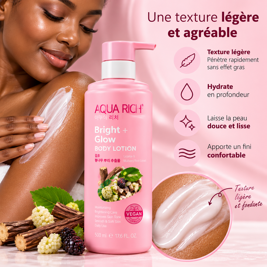 AQUA RICH Bright + Glow Body Lotion – Lait Corps Éclat Réglisse & Mûrier