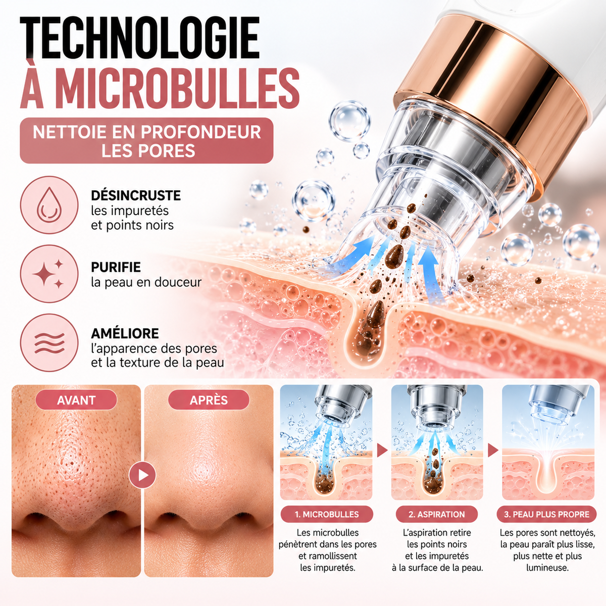 Appareil Nettoyant Visage à Microbulles – Aspirateur de Pores et Points Noirs Rechargeable USB
