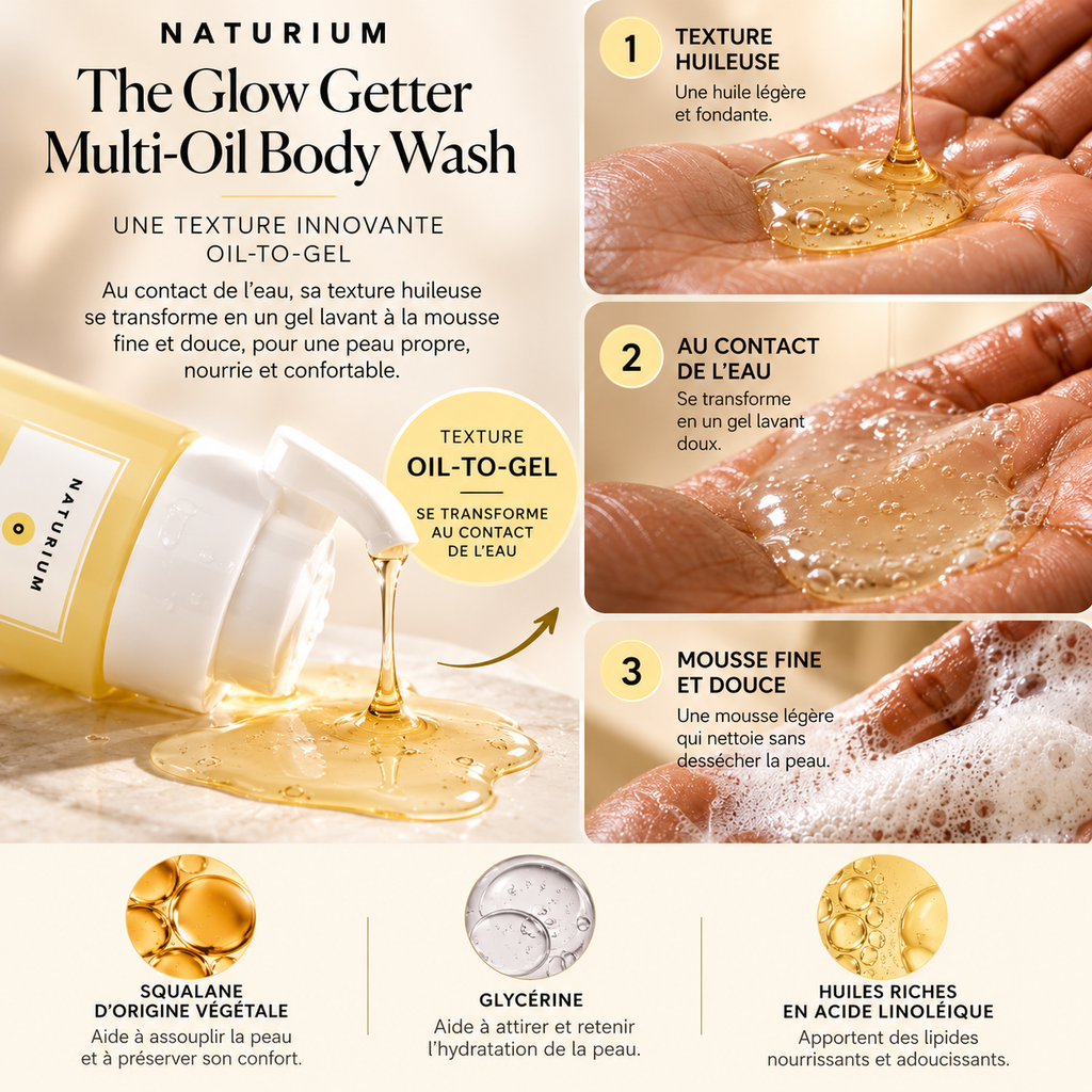 NATURIUM The Glow Getter Multi-Oil Body Wash – Gel Douche Nourrissant aux Huiles & Squalane – 500 ml