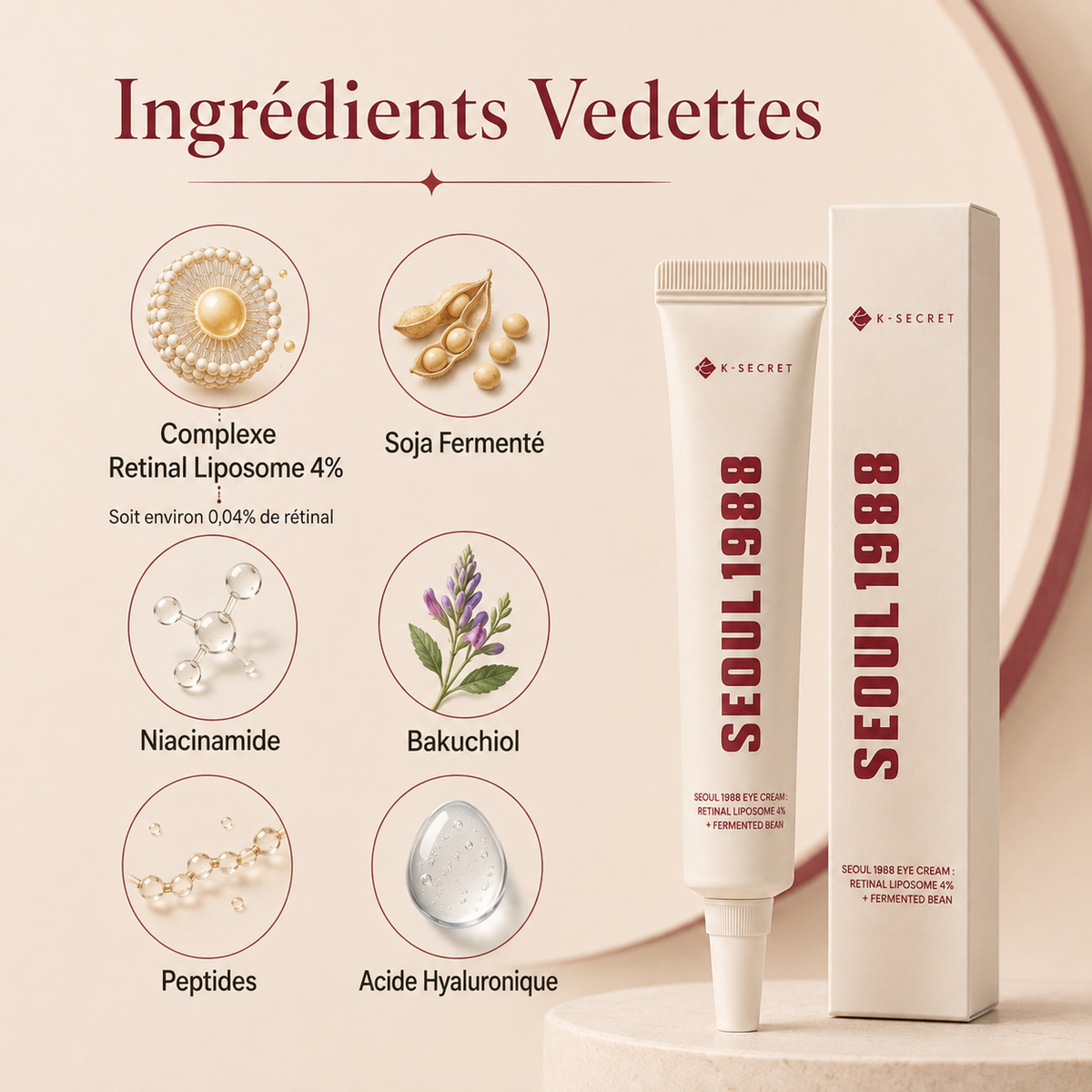 K-SECRET Seoul 1988 Eye Cream 30 ml – Crème Contour des Yeux au Rétinal Liposomé et Soja Fermenté