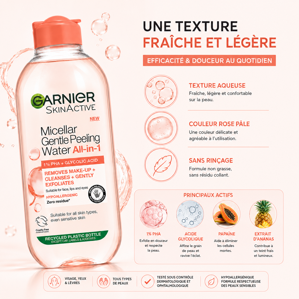 Garnier SkinActive Eau Micellaire Peeling Doux Tout-en-1 – 400 ml