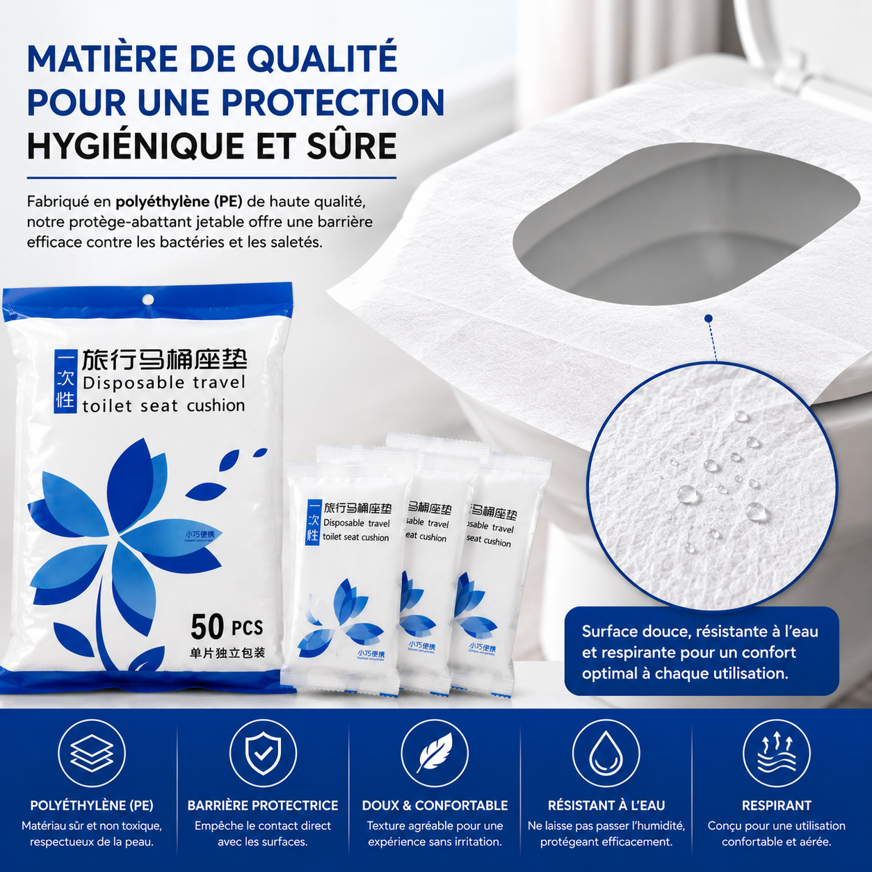 Protège-Abattant WC Jetable 50 Pièces – Protection Hygiénique Individuelle