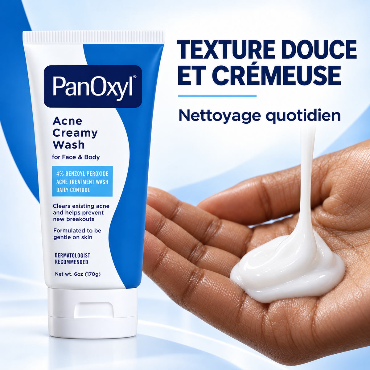 PanOxyl Acne Creamy Wash 4 % – Nettoyant Crémeux Anti-Imperfections Visage & Corps – 170 g