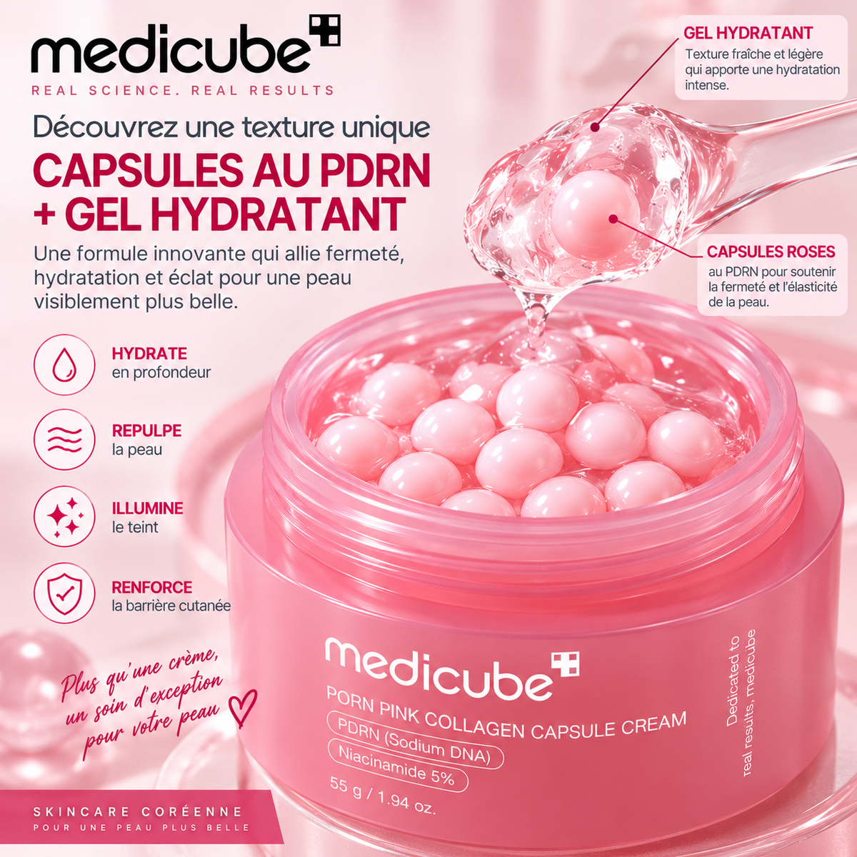 Medicube PDRN Pink Collagen Capsule Cream – Crème Hydratante au PDRN & Collagène pour Éclat et Fermeté – 55 g