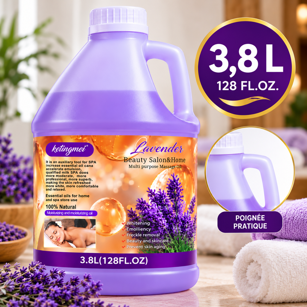 Ketingmei Huile de Massage Corps à la Lavande – Grand Format 3,8 L